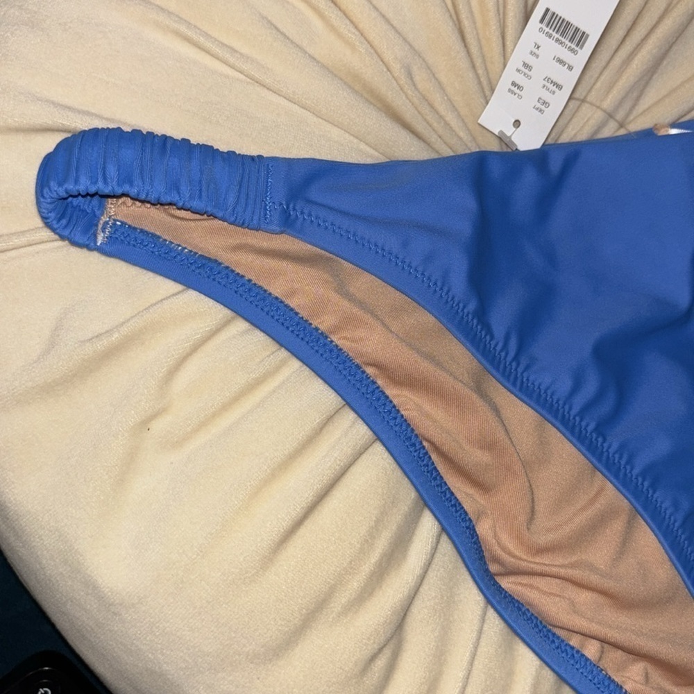 J Crew Bikini Bottom Ribbed Trim Blue Sting Hipster Sexy Cheeky Beachy Lined - Picture 6 of 7